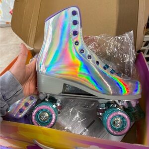 Iridescent Roller Skates with Purple Accents